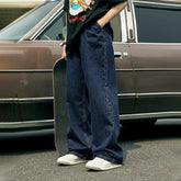 Retro Washed Straight Denim Leg Jeans